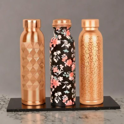 Kings Diamond Cut + 3D Printed + Handcrafted Copper 1000 ml Bottle(Pack of 3, Multicolor, Copper)