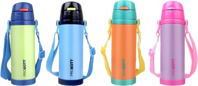 PROBOTT Tom 500ml Stainless Steel Hot & Cold Water Bottle for 3-5yrs Old Kids 500 ml Flask(Pack of 4, Green, Blue, Orange, Pink, Steel)