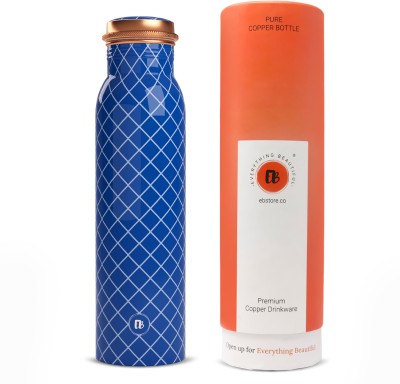 Everything Beautiful Pure Copper Water Bottle Best Tamba Printed Blue Checkered Design by ebstore 900 ml Bottle(Pack of 1, Blue, Copper)