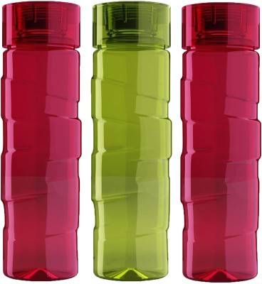 KOLORR Oceana 1 Liter BPA Free Plastic Water Bottle Set Of-3 1000 ml Bottle(Pack of 3, Green, Red, Plastic)