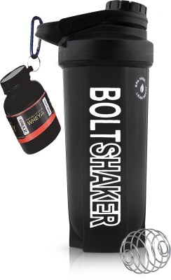 ZYRO Protein Funnel & Bolt gym Sipper Bottle with Stainless Steel Mixer Ball Combo 700 ml Shaker(Pack of 2, Black, Plastic)