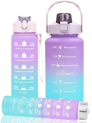 SBTs 3 Pcs Set With Motivational Time Marker With Straw, Leakproof Water Bottle 2000 ml Bottle(Pack of 3, Multicolor, Plastic)