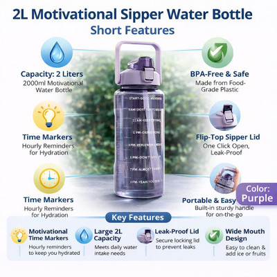 Cronus Pack of 1 2000 ML MOTIVATIONAL SIPPER BOTTLE 2000 ml Bottle Plastic