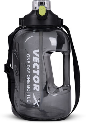 VECTOR X 3 Litre Big Gym Water Gallon Bottle 3000 ml One Day One Bottle with Time Marker 3000 ml Bottle(Pack of 1, Black, Plastic)