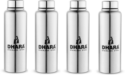 Dhara Stainless Steel Thunder 1000 Single Wall Leak Proof Refrigerator / Fridge Bottle 1000 ml Bottle(Pack of 4, Silver, Steel)