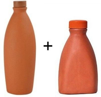 Jetwals Clay Water Bottle 1000 And 500ML Pack of 2 1000 ml Bottle(Pack of 2, Brown, Clay)