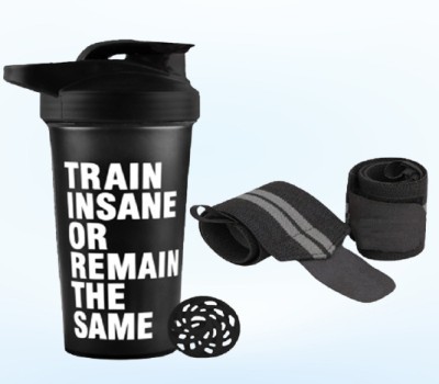 TRUE INDIAN Premium Quality Combo of Train Insane Protein Shaker With Gym Hand Wrist Band 700 ml Shaker(Pack of 2, White, Plastic)