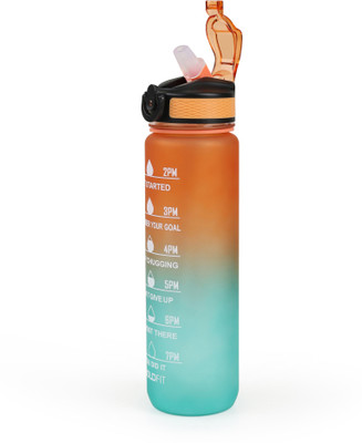 BOLDFIT 1000 ml Plastic Bottle(Pack of 1, Orange, Green)
