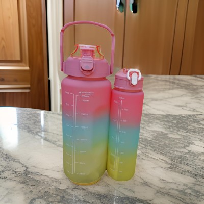 PRIMEFINDS Set of 3 Gradient Water Bottles (900 ml each) - Pink Blue Yellow, 2700 ml Bottle(Pack of 3, Multicolor, Silicone)