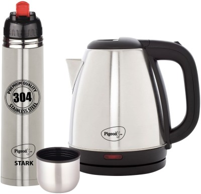 Pigeon 1.5 L Kettle With 1000 ml Stark Flask 1000 ml Flask(Pack of 2, Silver, Steel)