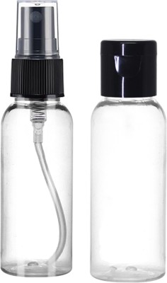 nsb herbals Combo of 2 - Clear Plastic Empty Flip Top Cap (1no) + Fine Mist Spray Pump (1no) 30 ml Spray Bottle(Pack of 2, Clear, Black, PET, Plastic)