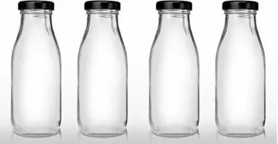 XOZTI Plain Glass Transparent Water Juice Bottle 500 ml Bottle(Pack of 4, Clear, Glass)