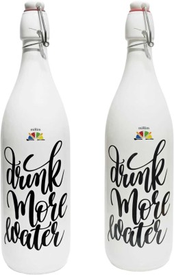 miRim Printed Flip Top Glass Water Bottle 1000 ml Bottle(Pack of 2, White, Glass)