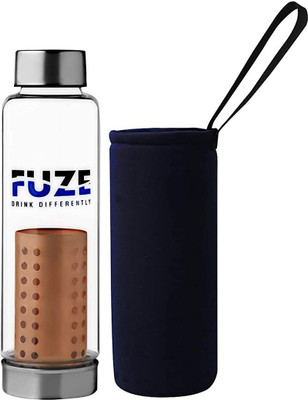 FUZE Borosilicate Glass Bottle with Removable Copper Filter. 500 ml Bottle(Pack of 1, Blue, Glass)