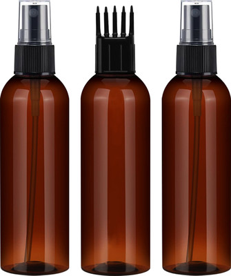 nsb herbals Combo of 3 -Amber Plastic Empty Fine Mist Spray w/ Cap (2)+ Comb Applicator (1) 100 ml Spray Bottle(Pack of 3, Brown, Black, PET, Plastic)