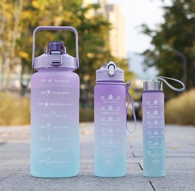 Mr and Mrs Chauhan Motivational bottle with Time Marker set of 3 Leakproof Durable sipper 2000 ml Bottle(Pack of 1, Multicolor, Plastic)