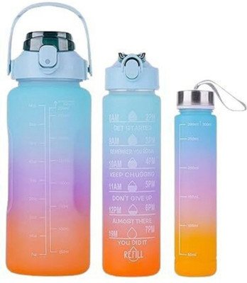 SnowShell Set of 3 Water Bottle with Motivational Time Marker, 2000 ml Bottle 2000 ml Bottle(Pack of 1, Multicolor, Plastic)