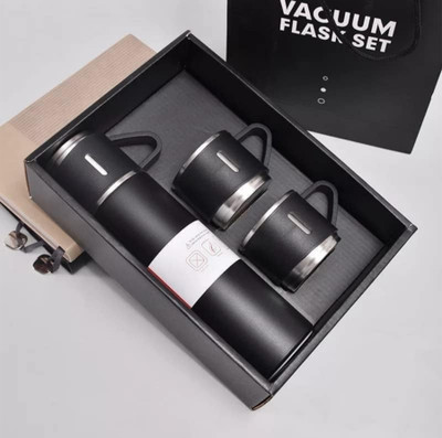 ZAMBET 500ml Stainless Steel Thermo Flask Set, Insulated Water Bottle with Three Cup 500 ml Flask(Pack of 1, Black, Steel)