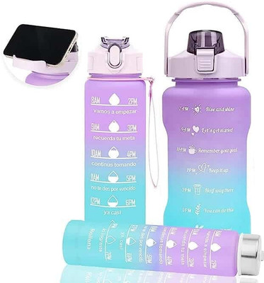 SWISS WONDER Water Bottle 3 Pcs Set with Motivational Time Marker with Straw 3400 ml Bottle(Pack of 3, Purple, Tritan, Silicone)