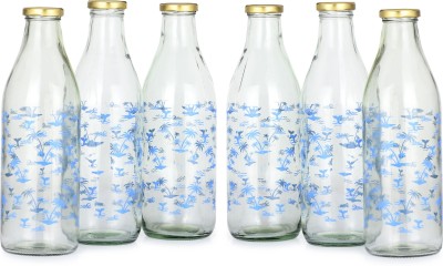 Somil Glass Water And Milk Bottle With Transparent Inner View, 1000Ml, Pack Of 6 1000 ml Bottle(Pack of 6, Clear, Blue, Glass)