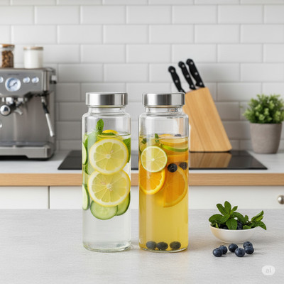 b7 Creations 500 ml Glass Bottle(Pack of 2, Silver)