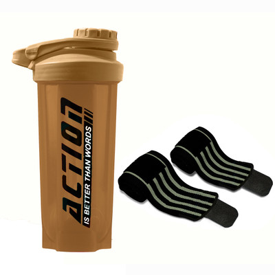 TRUE INDIAN Combo Of Gym Protein Shaker 700ml Bottle & Wrist Band With Thumb Loop Straps 700 ml Shaker(Pack of 2, Brown, Tritan)