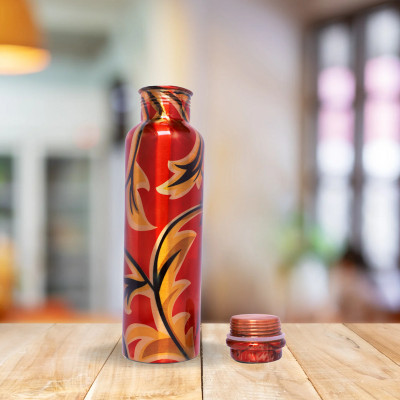 BRIJAZA Handcrafted Unique Printed Leak proof Seamless Durable Non-Toxic Copper bottle 950 ml Bottle(Pack of 1, Multicolor, Copper)