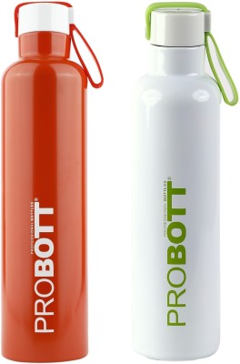 PROBOTT Bang 900ml Thermoses Vacuum Insulated Stainless Steel Water Bottle Hot & Cold 900 ml Flask(Pack of 2, Orange, White, Steel)