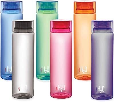 cello H2O Unbreakable Plastic Bottle Set, 1 Litre, Set of 6, Multicolour 1000 ml Bottle(Pack of 6, Multicolor, Plastic)