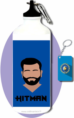 craft maniacs ROHIT SHARMA IN STADIUM CAST 600 ML SIPPER BOTTLE & WOODEN MDF KEYCHAIN 750 ml Sipper(Pack of 1, White, Aluminium)