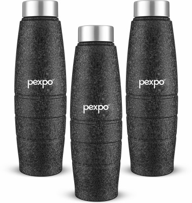 pexpo 1000 ml Fridge and Refrigerator Stainless Steel Water Bottle, Duro 1000 ml Bottle(Pack of 3, Black, Steel)