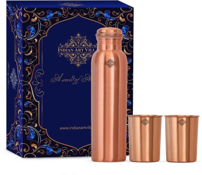 IndianArtVilla Pure Copper Gift Set of Plain Matt Finish Design 1 Bottle & 2 Glass With Gift Box 750 ml Bottle(Pack of 3, Brown, Copper)