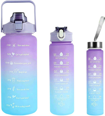 HELYJIM Sipper bottle 2 Litre Set of 3 Leakproof Water Bottle Motivational Time Marker 2000 ml Bottle(Pack of 3, Multicolor, Plastic)