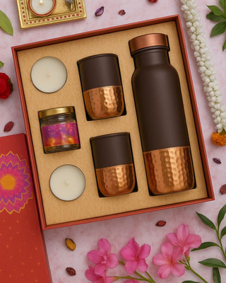 Tanmon Retail 930 ml Copper Bottle With Drinking Glass(Pack of 6, Copper)