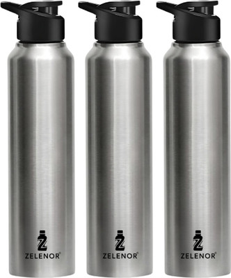 Zelenor 1000 ml Steel Bottle(Pack of 3, Silver)