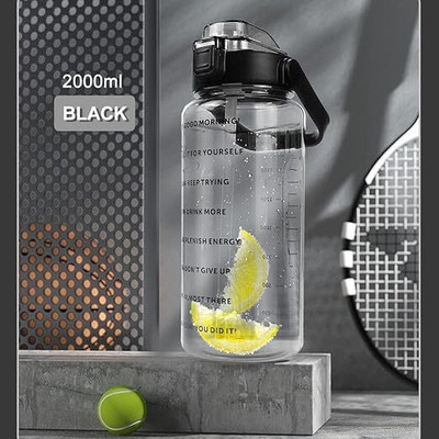 TPH Transparent 2000 ml Water Bottle(Set of 1, Black)
