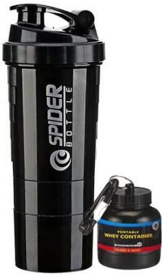 TRUE INDIAN Spider Shaker Gym Water Bottle 3 Layer Storage Compartments With Whey Bottle   500 ml Shaker(Pack of 1, Black, Tritan)