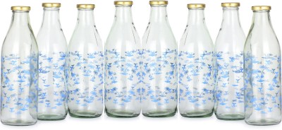 AFAST Blue Tree Glass Water/Milk Bottle, Airtight Metal Cap, 1000ML, Pack Of 8 1000 ml Bottle(Pack of 8, Clear, Glass)