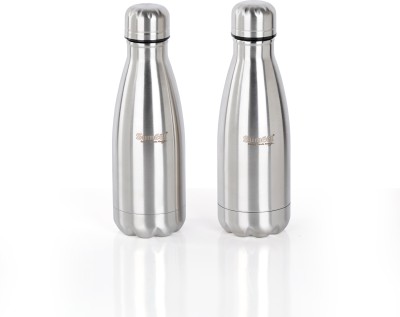 Sumeet Stainless Steel Double Walled Flask/Water Bottle, 24 Hrs Hot & Cold,400ml, 2Pcs 400 ml Flask(Pack of 2, Silver, Steel)