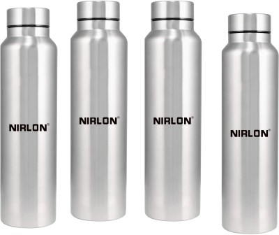 NIRLON Thirst Cool Single Wall Stainless Steel Fridge Water Bottle 1000 ml Bottle(Pack of 4, Silver, Steel)