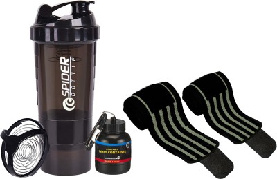 TRUE INDIAN Gym Shaker Bottle With Protein Funnel|Protein Container|Wrist support Band 500 ml Shaker(Pack of 3, Black, Plastic)