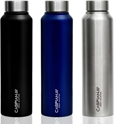 CASPIAN /// Astra Stainless Steel Fridge Water Bottle for Home Office School Kids Sports Gym 1000 ml Bottle(Pack of 3, Black, Blue, Silver, Steel)
