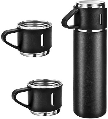 Bluedeal Stainless Steel Thermo Vacuum Bottle with Cup for Coffee and Cold Drink 500 ml Flask(Pack of 3, Black, Steel)