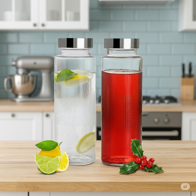 b7 Creations 500 ml Glass Bottle(Pack of 2, Silver)