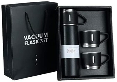 Shapefine Vacuum Flask Set with 3 Stainless Steel Cups Combo 500 ml Flask(Pack of 3, Black, Steel)