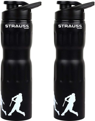 Strauss Stainless Steel Water Bottle | Gym Shaker Bottle | Sipper Bottle | Gym Bottle 750 ml Bottle(Pack of 2, Black, Steel)
