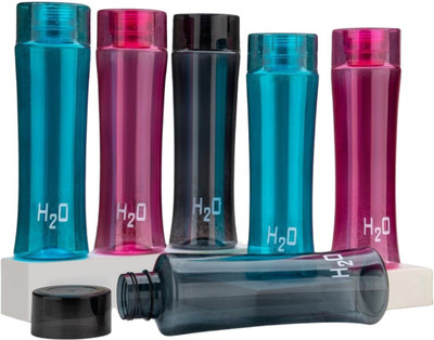 SIMRON H2O Water Bottles – Set of 6 1000 ml Bottle(Pack of 6, Multicolor, Plastic)