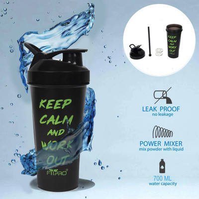 FitPro 700 ml Plastic Shaker(Pack of 1, Black)