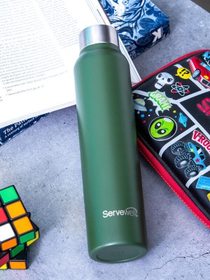 Servewell Sleek - SS Single Wall - Military Green 600 ml Bottle(Pack of 1, Green, Steel)