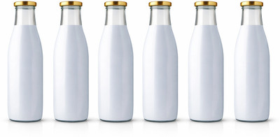 d global Milk, Water and Juice Glass Bottle with Air Tight Cap(PACK OF 6)aaj 500 ml Glass Bottle(Pack of 6, Clear)